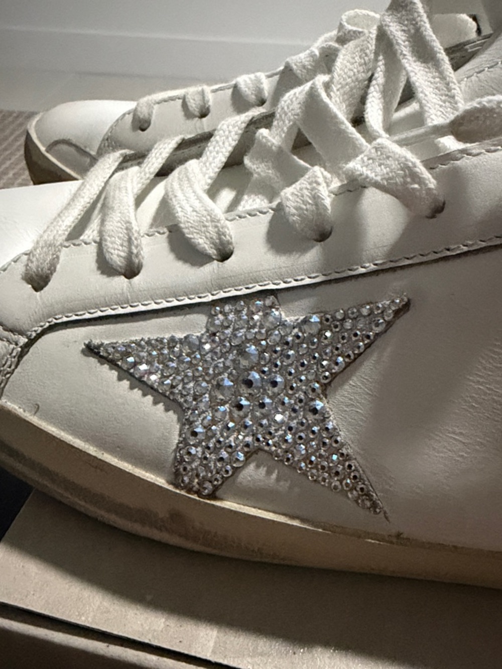 Golden Goose White Sneakers with Silver Swarovski Crystal Star - Picture 7 of 10